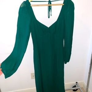 Reformation Sheer Long Sleeve Dress - Forest Green